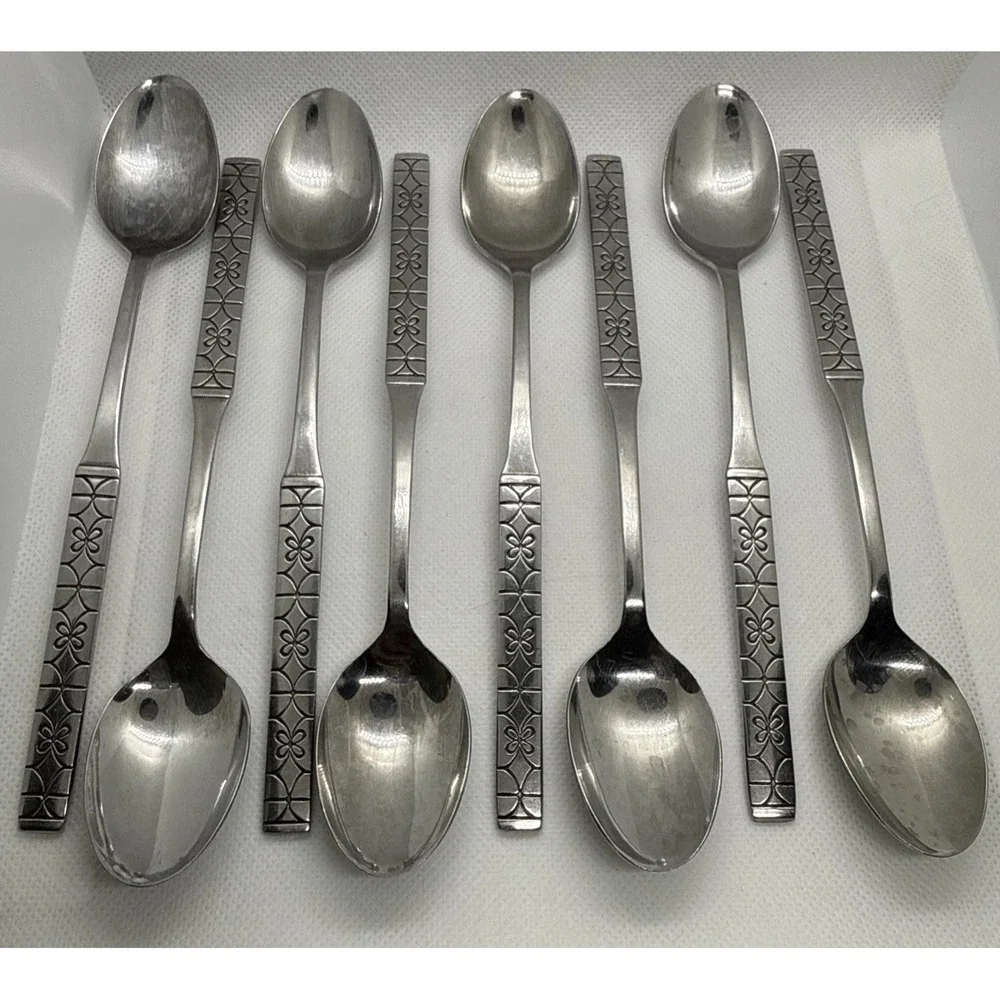 Set - 8 Iced Tea Parfait Stainless Steel Spoons Impulse Pattern Northland Oneida